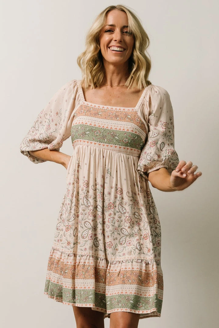 IL Dresses Romeo Criss Cross Back Mini Dress | Light Blush Multi Print 1 IL Dresses Romeo Criss Cross Back Mini Dress | Light Blush Multi Print