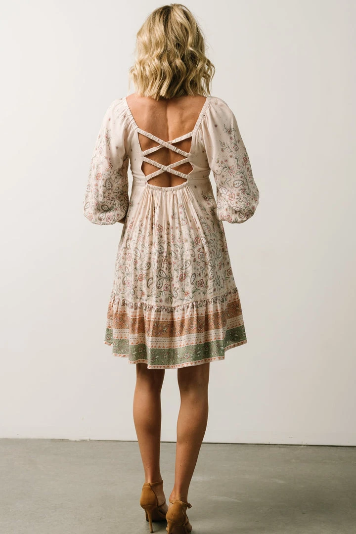 IL Dresses Romeo Criss Cross Back Mini Dress | Light Blush Multi Print 2 IL Dresses Romeo Criss Cross Back Mini Dress | Light Blush Multi Print