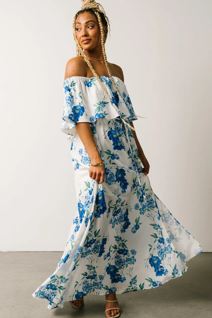 Soi Rosalie Off Shoulder Maxi Dress | Blue Floral 1 Soi Rosalie Off Shoulder Maxi Dress | Blue Floral