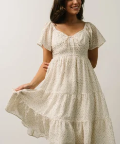 IL Rosette Tiered Dress | Ivory + Yellow Floral Dresses