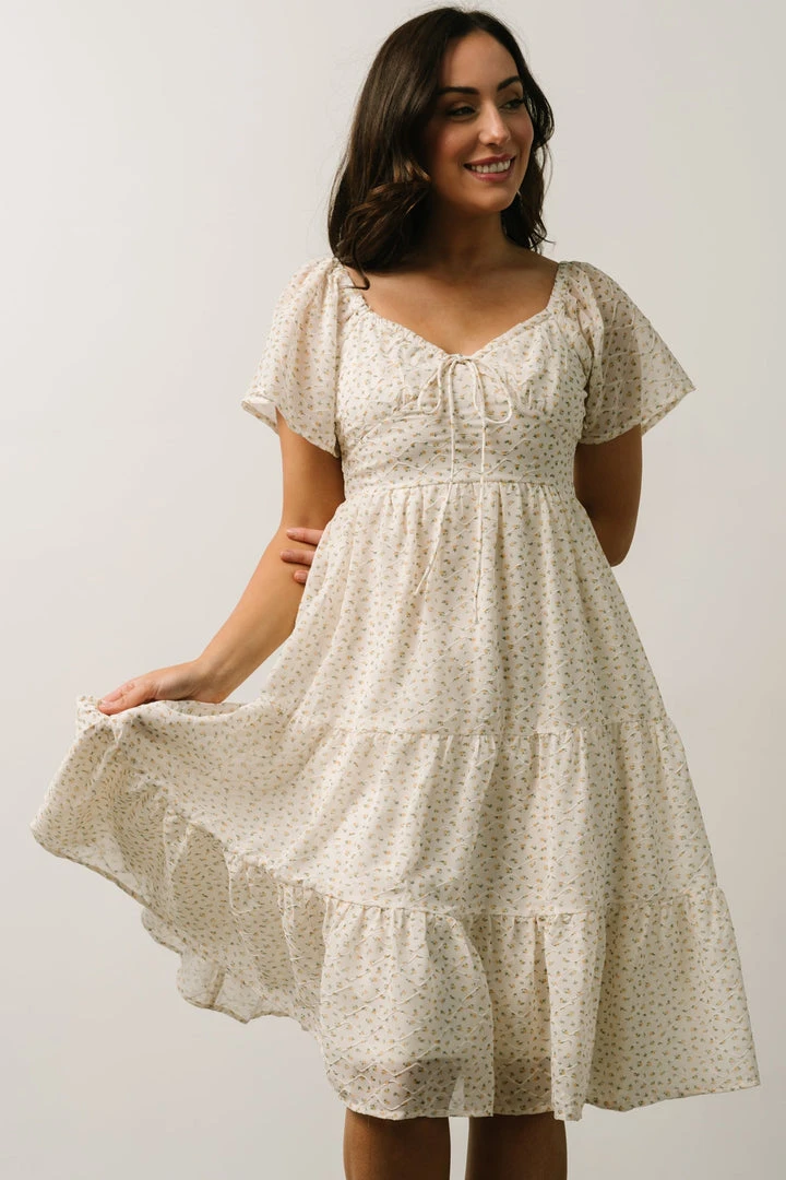 IL Rosette Tiered Dress | Ivory + Yellow Floral Dresses 1 IL Rosette Tiered Dress | Ivory + Yellow Floral Dresses