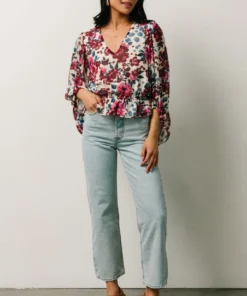 SL Rosie Top | Ivory + Purple Multi Print