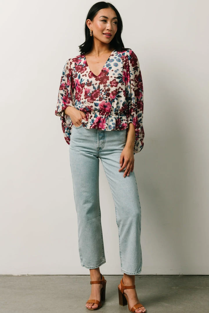 SL Rosie Top | Ivory + Purple Multi Print 1 SL Rosie Top | Ivory + Purple Multi Print