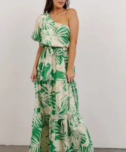FT Sally One Shoulder Maxi Dress | Green Floral Dresses
