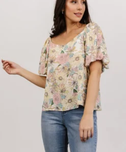 FT Tops Sandra Sweetheart Top | Pastel Floral