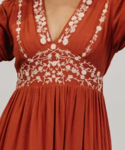 IL Santa Fe Embroidered Dress | Rust