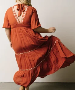 IL Santa Fe Embroidered Dress | Rust