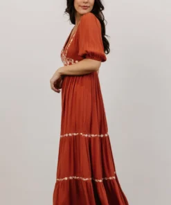 IL Santa Fe Embroidered Dress | Rust