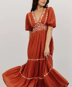 IL Santa Fe Embroidered Dress | Rust