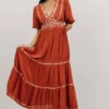 IL Santa Fe Embroidered Dress | Rust