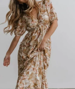 BB Custom Santorini Maxi Dress | Gold + Blush Print Dresses