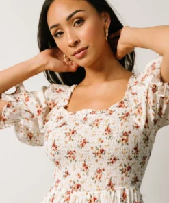 POL Sariah Smocked Midi Dress | Ivory Floral
