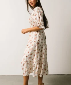 POL Sariah Smocked Midi Dress | Ivory Floral