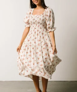 POL Sariah Smocked Midi Dress | Ivory Floral