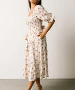 POL Sariah Smocked Midi Dress | Ivory Floral