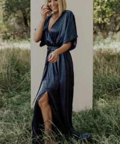 BB Custom Savannah Print Kimono Maxi | Navy Dresses