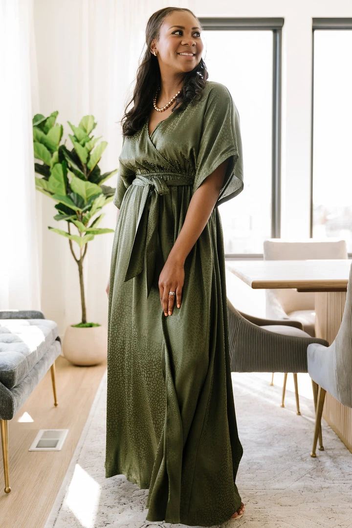 BB Custom Dresses Savannah Print Kimono Maxi | Olive 4 BB Custom Dresses Savannah Print Kimono Maxi | Olive