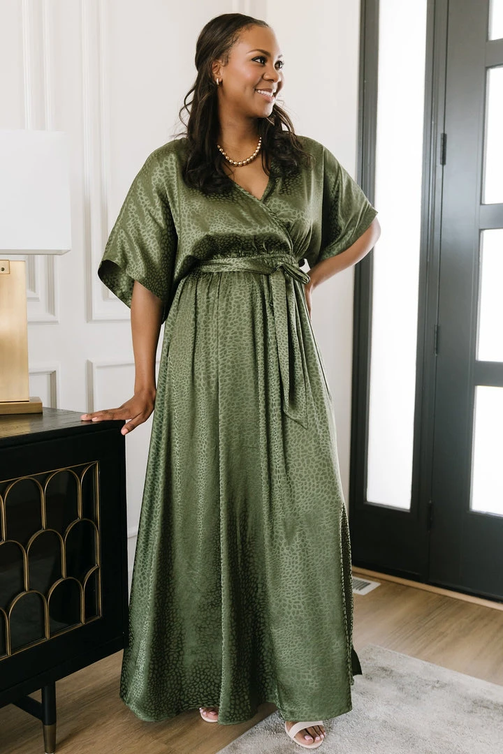 BB Custom Dresses Savannah Print Kimono Maxi | Olive 2 BB Custom Dresses Savannah Print Kimono Maxi | Olive