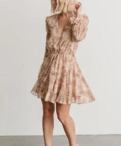 AK Dresses Saylor Ruffle Mini Dress | Beige Print