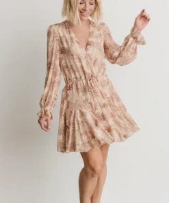 AK Dresses Saylor Ruffle Mini Dress | Beige Print