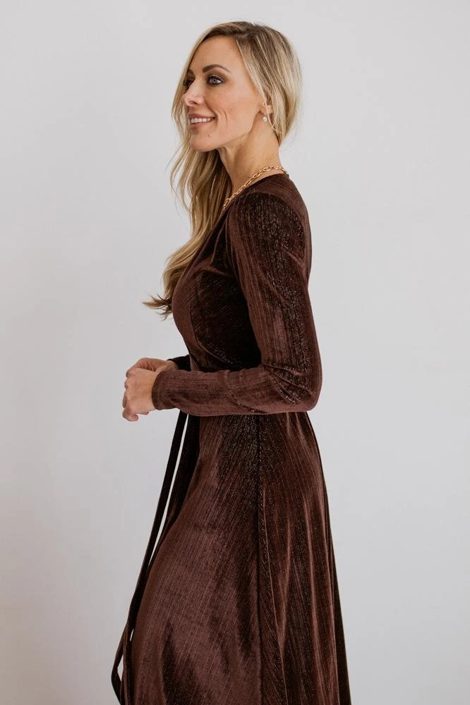 BB Custom Serena Shimmer Velvet Wrap Dress | Chocolate Dresses 5 BB Custom Serena Shimmer Velvet Wrap Dress | Chocolate Dresses