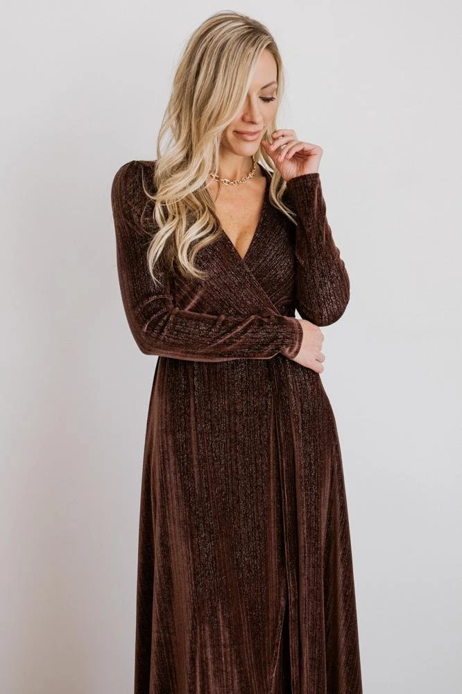 BB Custom Serena Shimmer Velvet Wrap Dress | Chocolate Dresses 2 BB Custom Serena Shimmer Velvet Wrap Dress | Chocolate Dresses