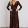 BB Custom Serena Shimmer Velvet Wrap Dress | Chocolate Dresses