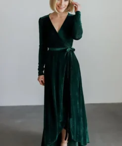 BB Custom Serena Shimmer Velvet Wrap Dress | Forest Dresses