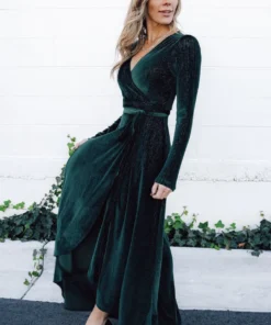 BB Custom Serena Shimmer Velvet Wrap Dress | Forest Dresses