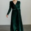 BB Custom Serena Shimmer Velvet Wrap Dress | Forest Dresses
