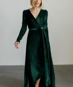 BB Custom Serena Shimmer Velvet Wrap Dress | Forest Dresses