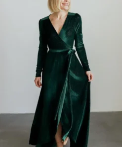 BB Custom Serena Shimmer Velvet Wrap Dress | Forest Dresses