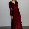BB Custom Serena Shimmer Velvet Wrap Dress | Merlot