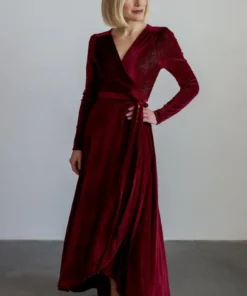 BB Custom Serena Shimmer Velvet Wrap Dress | Merlot 11 BB Custom Serena Shimmer Velvet Wrap Dress | Merlot