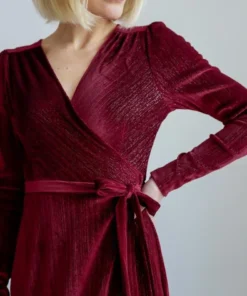 BB Custom Serena Shimmer Velvet Wrap Dress | Merlot 10 BB Custom Serena Shimmer Velvet Wrap Dress | Merlot