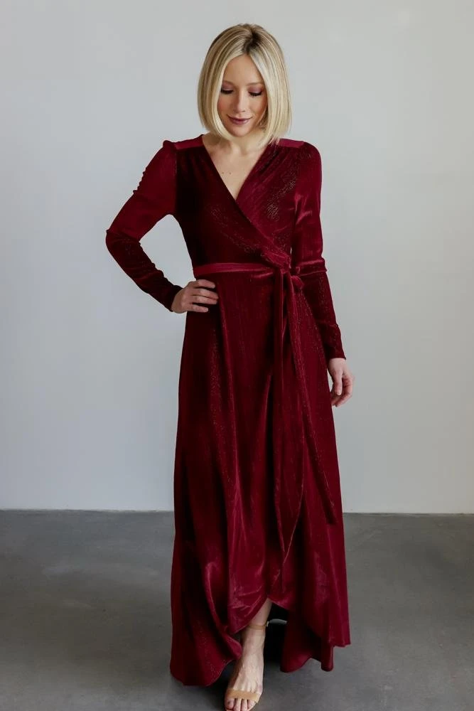 BB Custom Serena Shimmer Velvet Wrap Dress | Merlot 6 BB Custom Serena Shimmer Velvet Wrap Dress | Merlot