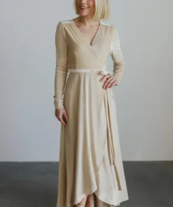 BB Custom Dresses Serena Shimmer Velvet Wrap Dress | Pearl