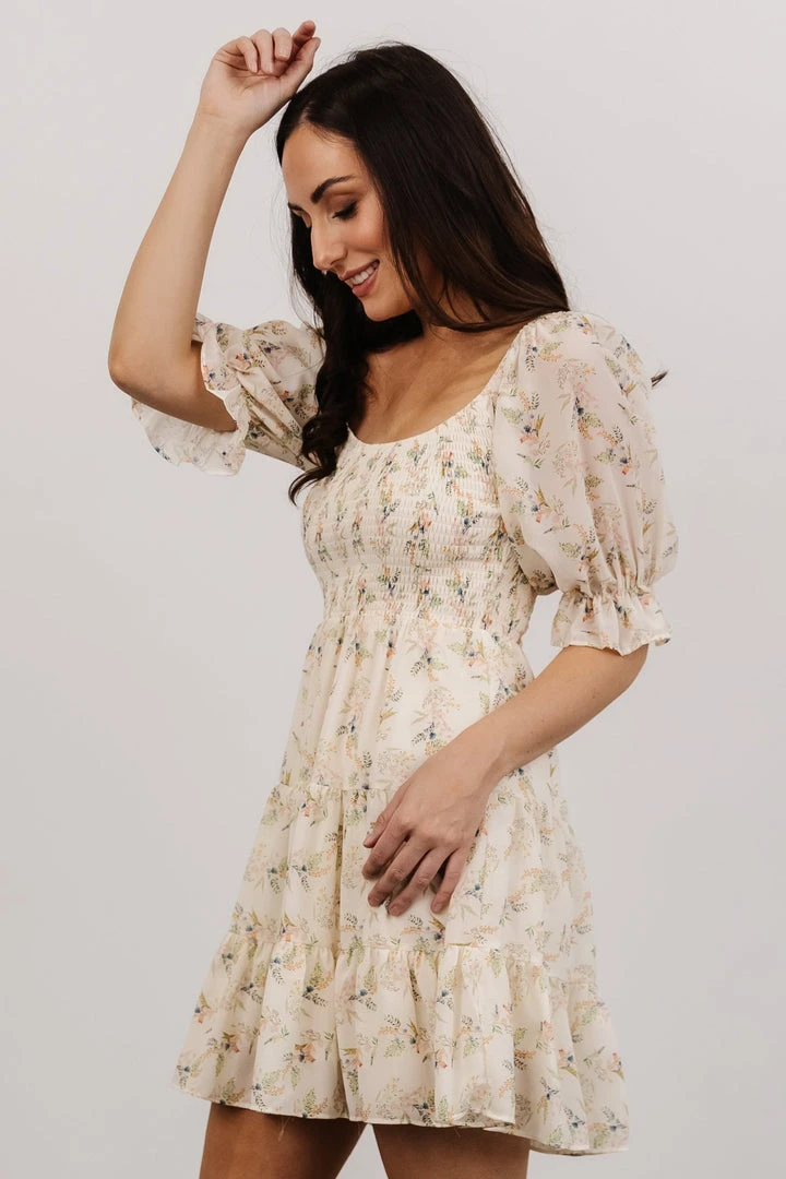 FT Shauna Smocked Short Dress | Ivory Floral 5 FT Shauna Smocked Short Dress | Ivory Floral