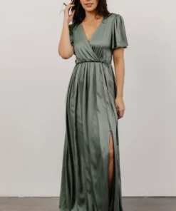 RR Shiloh Satin Maxi Dress | Eucalyptus Dresses