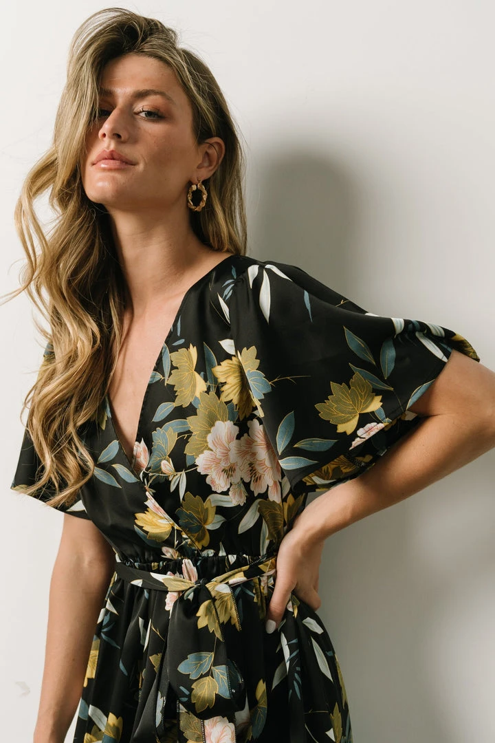 BB Custom Sicily Satin Maxi Dress | Black Floral Dresses 10 BB Custom Sicily Satin Maxi Dress | Black Floral Dresses