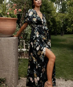 BB Custom Sicily Satin Maxi Dress | Black Floral Dresses 12 BB Custom Sicily Satin Maxi Dress | Black Floral Dresses