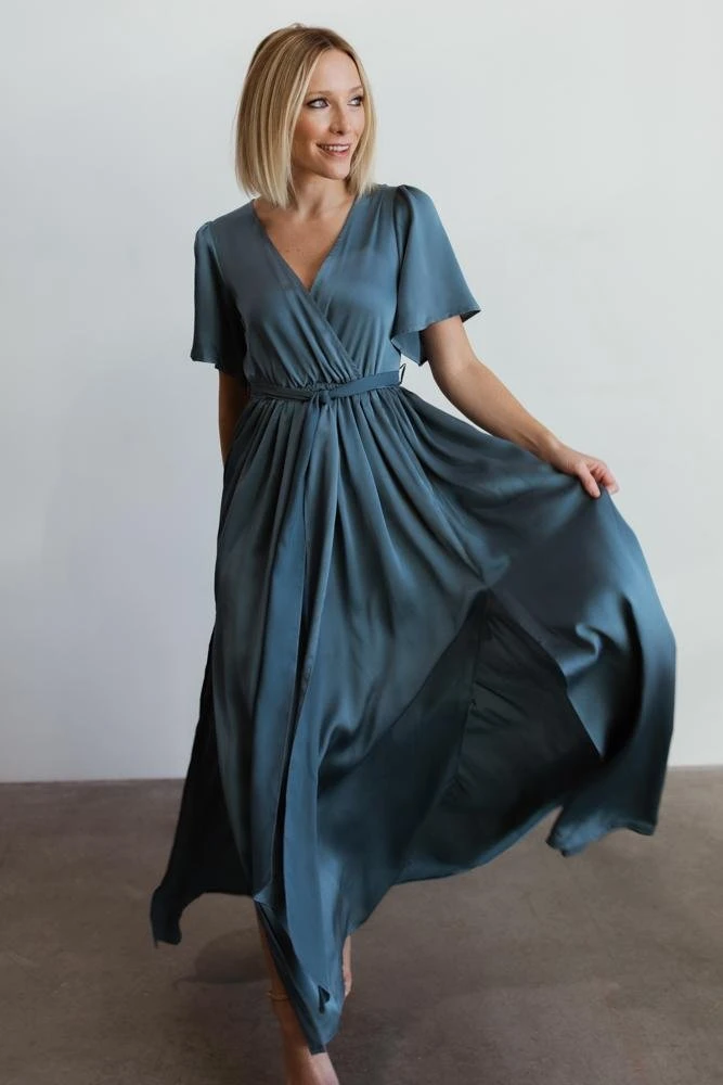 BB Custom Sicily Satin Maxi Dress | Blue 4 BB Custom Sicily Satin Maxi Dress | Blue