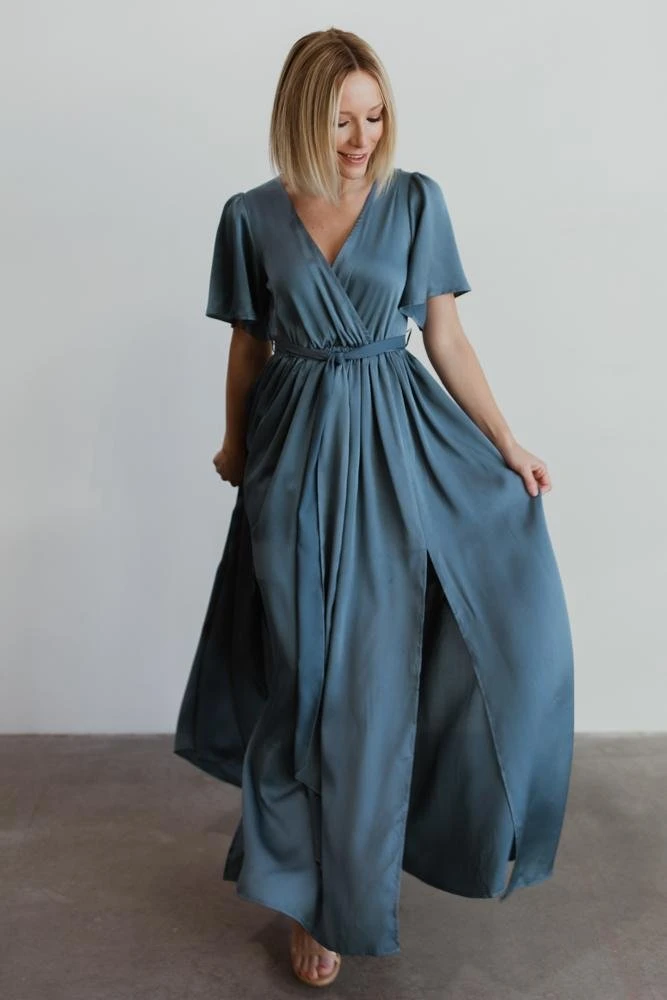 BB Custom Sicily Satin Maxi Dress | Blue 9 BB Custom Sicily Satin Maxi Dress | Blue