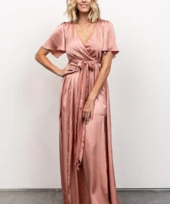 BB Custom Dresses Sicily Satin Maxi Dress | Blush