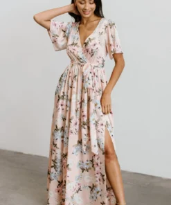 BB Custom Sicily Satin Maxi Dress | Blush Floral
