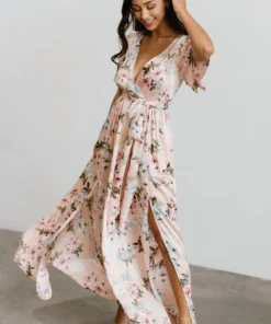 BB Custom Sicily Satin Maxi Dress | Blush Floral