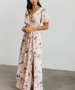 BB Custom Sicily Satin Maxi Dress | Blush Floral