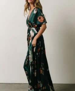 BB Custom Sicily Satin Maxi Dress | Deep Topaz Floral