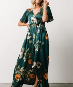 BB Custom Sicily Satin Maxi Dress | Deep Topaz Floral