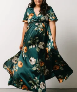 BB Custom Sicily Satin Maxi Dress | Deep Topaz Floral